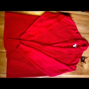 LL Bean M Bright Red Long Cardigan